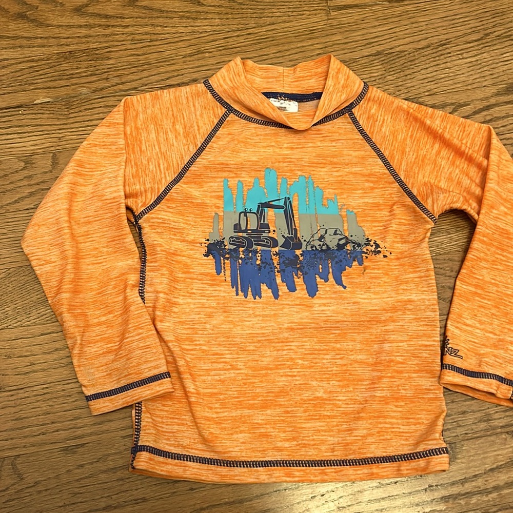 UV skinz orange rashguard swim shirt top boys constructions trucks digger pool 6